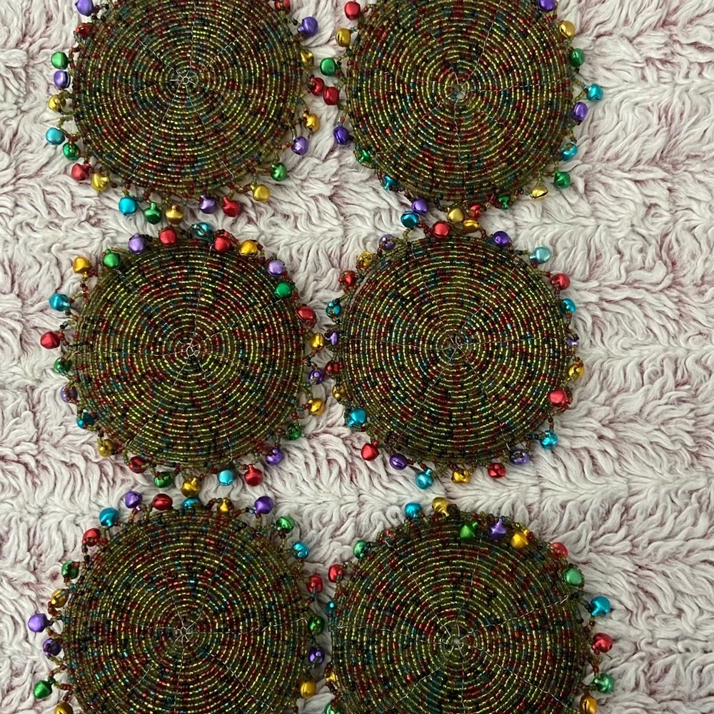 Pier 1 Imports Beaded Jingle Bell Beverage Coasters